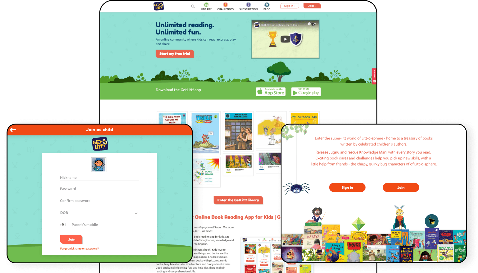 Getlitt: e-Book Reading App for Kids with Gamification! banner