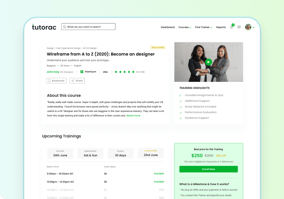 Tutorac: e-Learning Marketplace for Trainers and Students