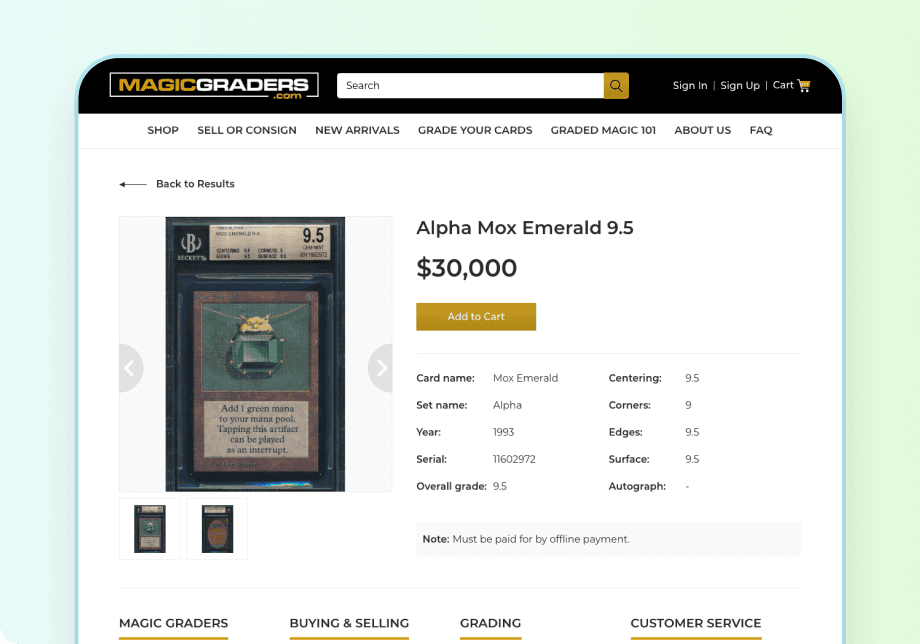 Magic Graders: Online marketplace for collectible cards
